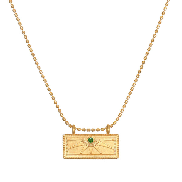 satya jewelry May Emerald Sunburst Birthstone Tablet Necklace