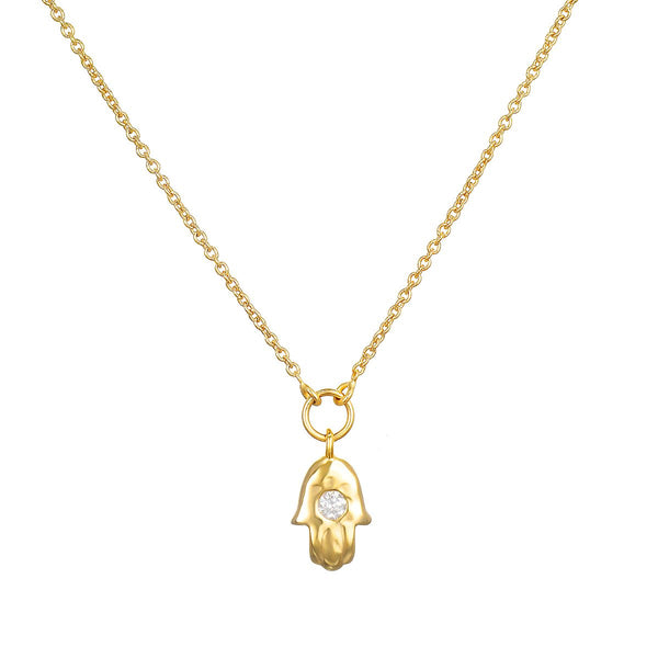 satya jewelry Mini Hamsa Diamond 14kt Gold Pendant Necklace