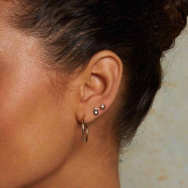 Satya Jewelry Mini Hamsa Diamond 14kt Gold Stud Earrings