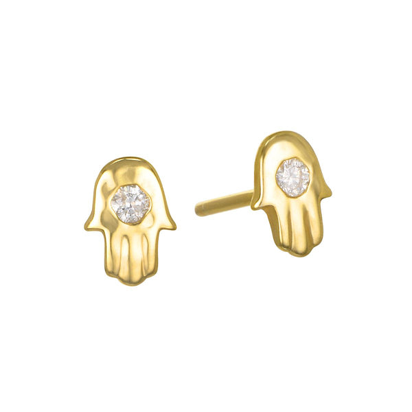 satya jewelry Mini Hamsa Diamond 14kt Gold Stud Earrings