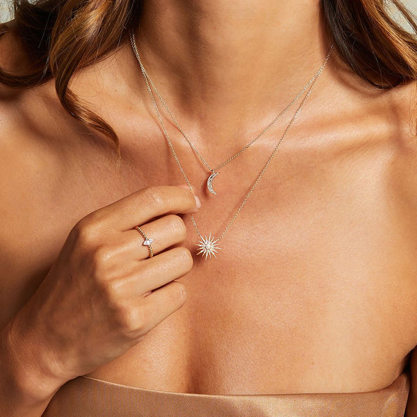 Satya Jewelry Moon Diamond 14kt Gold Pendant Necklace