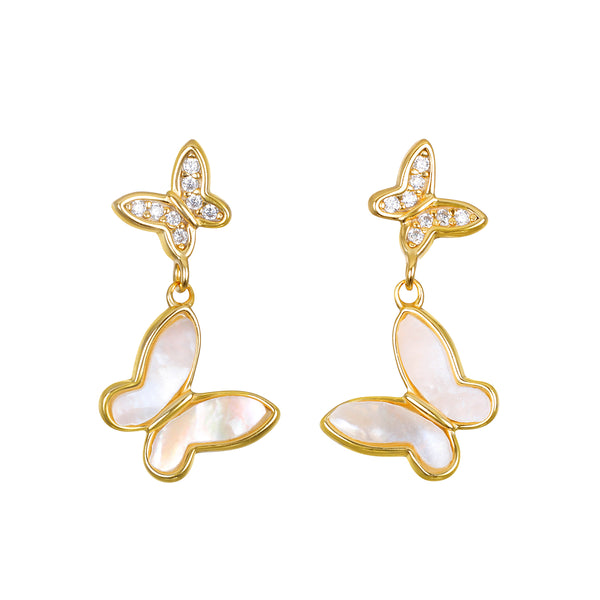 satya jewelry Mother of Pearl Double Stud Drop Butterfly Earrings