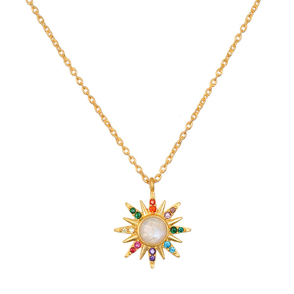satya jewelry Multi color CZ & Moonstone Starburst Necklace