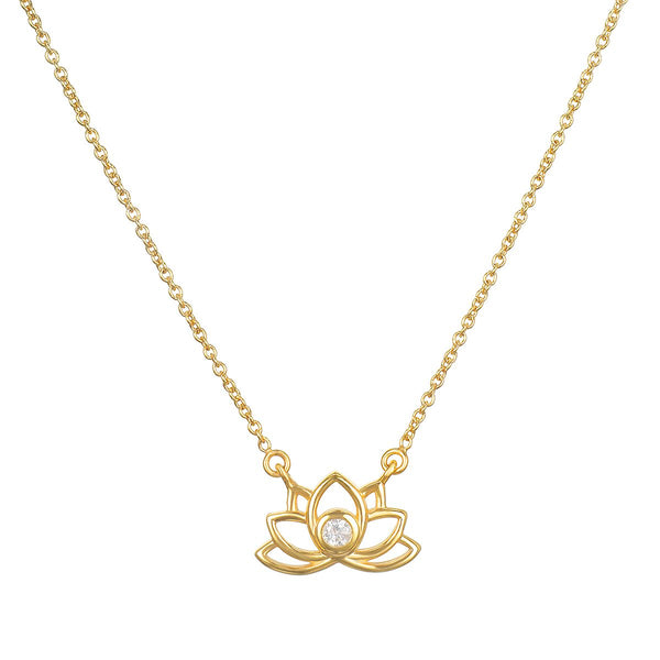 satya jewelry Open Lotus Diamond 14kt Gold Necklace