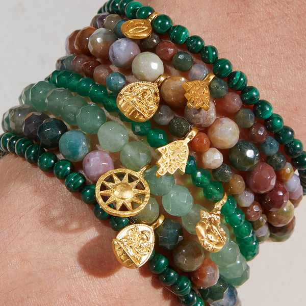 Satya Jewelry Personal Evolution Lotus Malachite Gemstone Bracelet