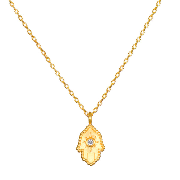 satya jewelry Protective Hand White Topaz Hamsa Necklace