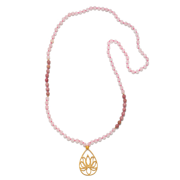 Satya Jewelry Bloom In Love Rose Quartz Lotus Mala