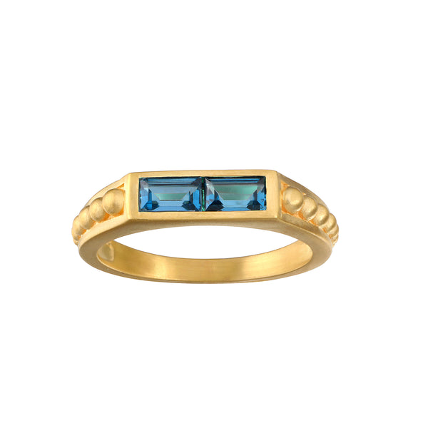 satya jewelry Blue Topaz Baguette Gold Ring- Size 7