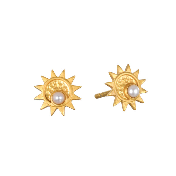 satya jewelry Freshwater Pearl Sun Stud Earrings