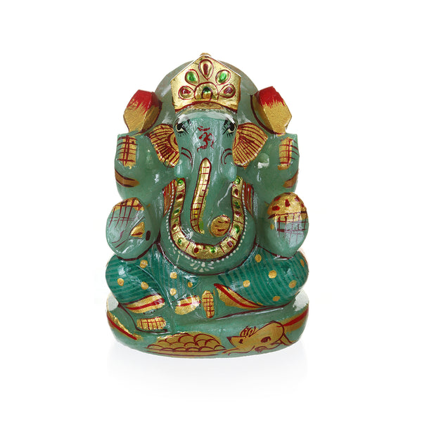 satya jewelry Ganesha Hindu God Green Jade Statue