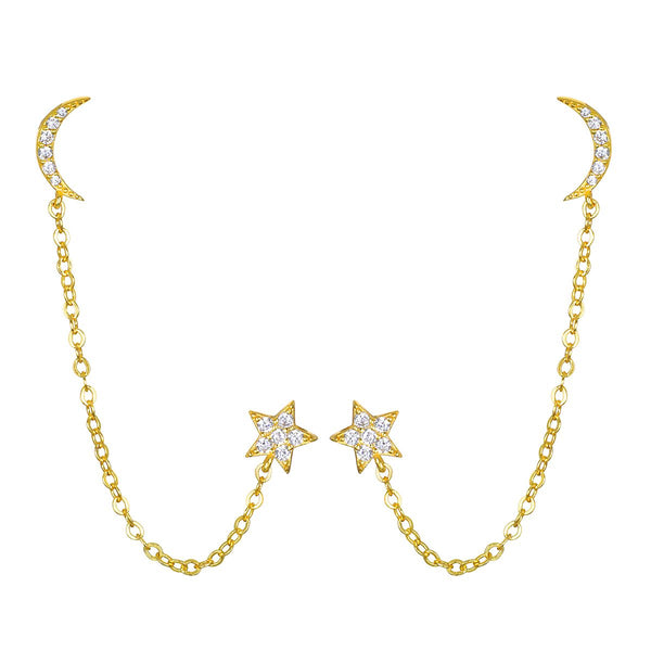 Satya Jewelry Moon And Star Chain Earrings