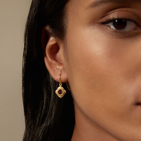 Satya Jewelry Strong Heart Garnet Drop Earrings
