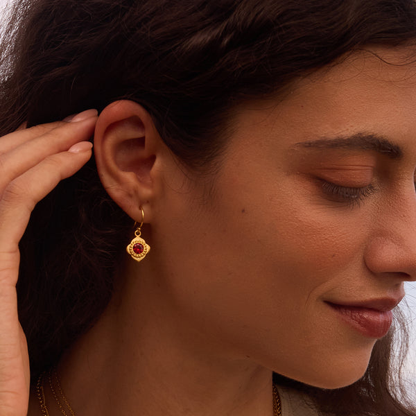 Satya Jewelry Strong Heart Garnet Drop Earrings