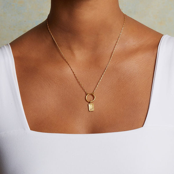 Satya Jewelry Sunburst Rectangle Charm