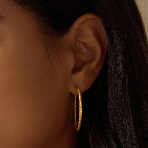 Satya Jewelry Textured Gold Large Hoop Earrings