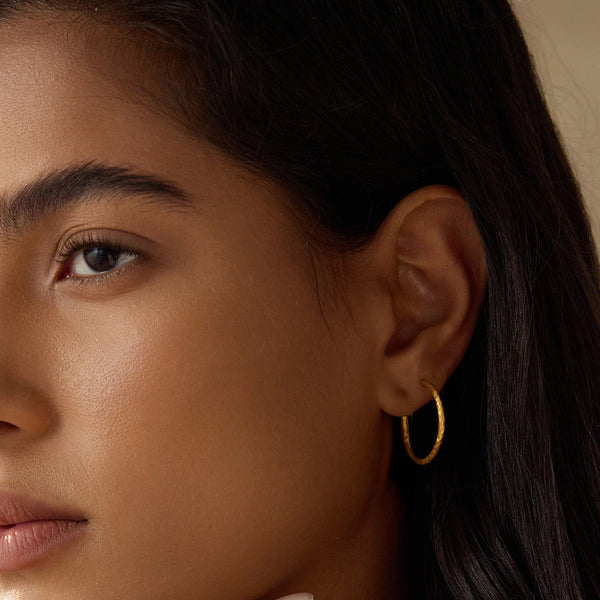 Satya Jewelry Textured Gold Medium Hoop Earrings