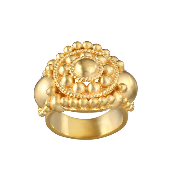 satya jewelry Thick Gold Mandala Ring- Size 7
