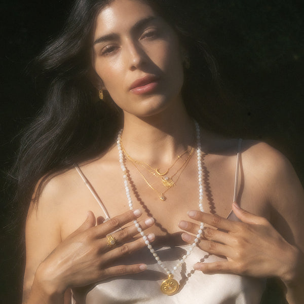 Satya Jewelry Tranquil Dawn White Opal Sun Mala