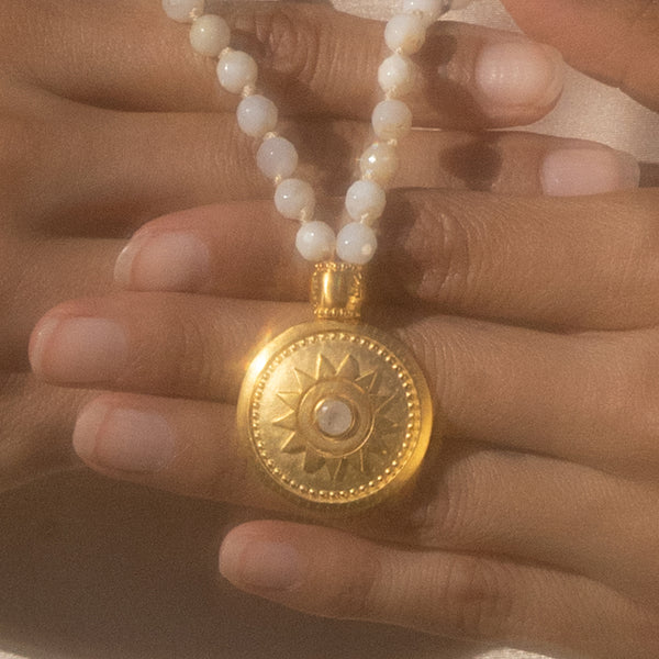 Satya Jewelry Tranquil Dawn White Opal Sun Mala