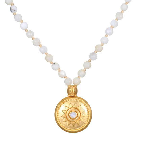 satya jewelry Tranquil Dawn White Opal Sun Mala