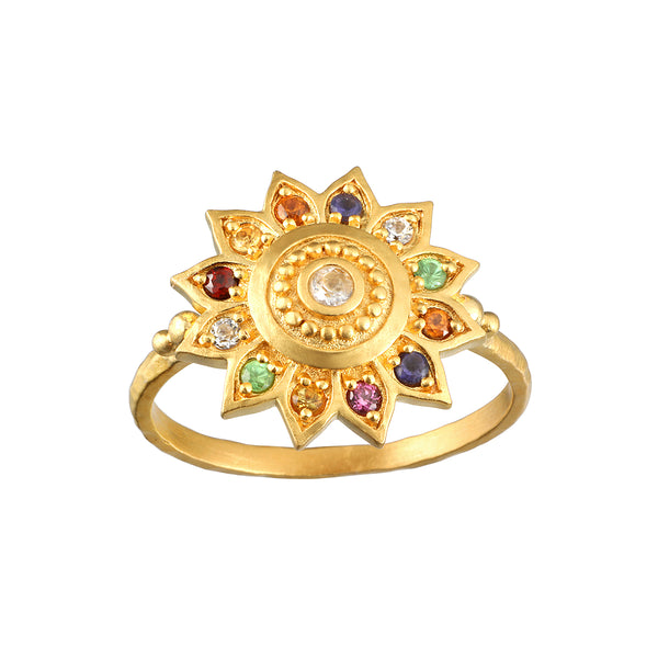 satya jewelry Vibrant Self Multi Stone Lotus Ring