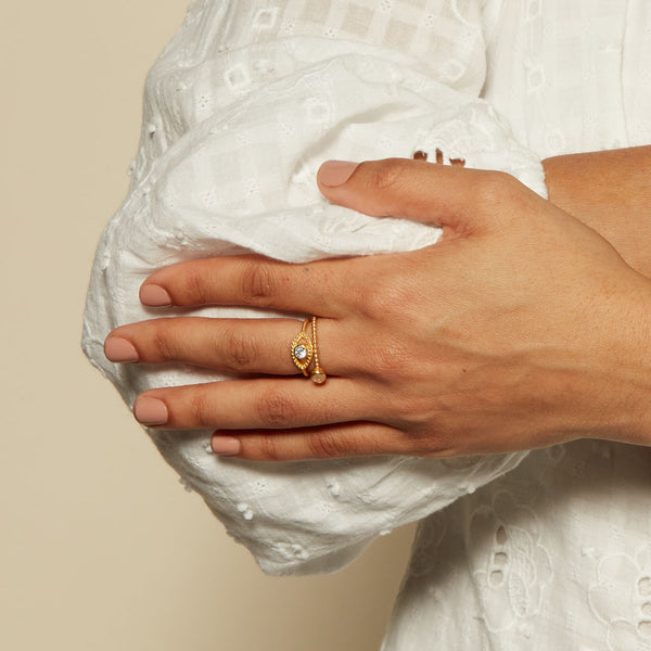 Satya Jewelry Watchful Eye Blue Topaz Ring