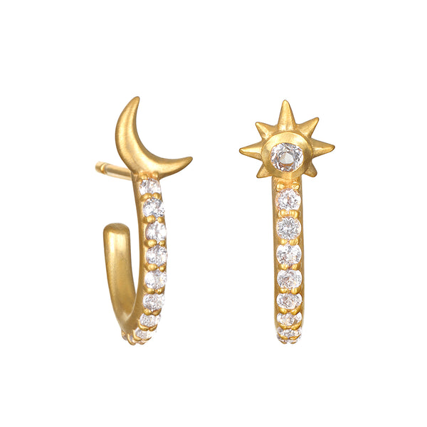 satya jewelry Scattered Stardust Celestial Moon and Star Pavé Hoop Earrings