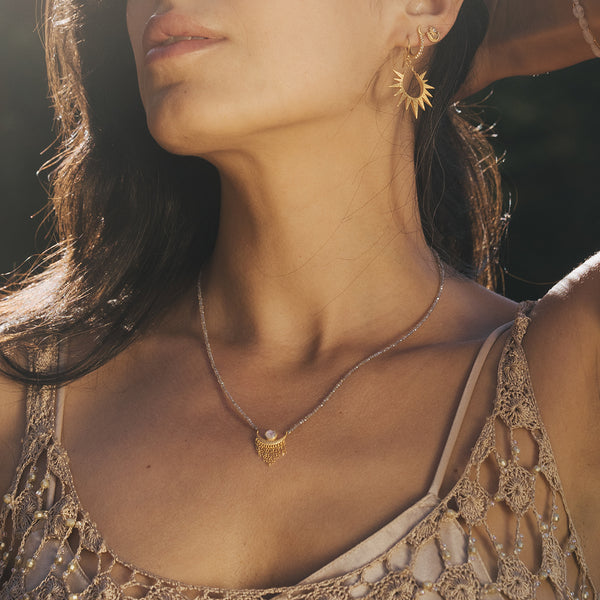 Satya Jewelry Scattering Stardust Labradorite Moon Fringe Necklace