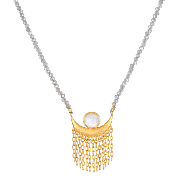 satya jewelry Scattering Stardust Labradorite Moon Fringe Necklace