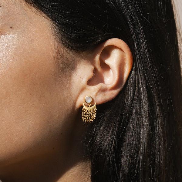 Satya Jewelry Scattering Stardust Moonstone Fringe Stud Drop Earrings