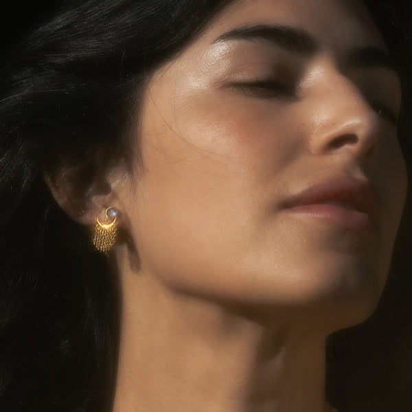 Satya Jewelry Scattering Stardust Moonstone Fringe Stud Drop Earrings