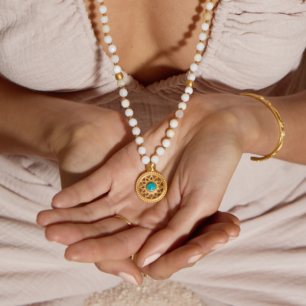 Satya Jewelry Step Into Self White Opal Mandala Mala