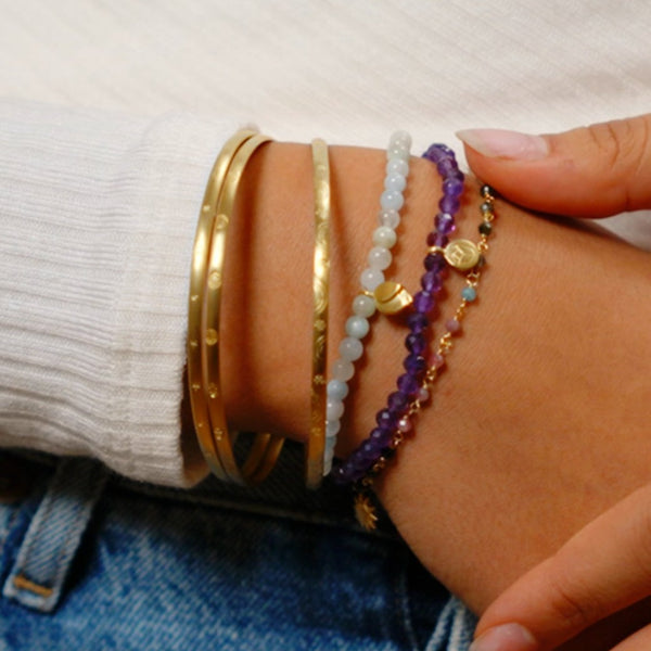 Satya Jewelry Tranquil Journey Lotus Aquamarine Gemstone Bracelet