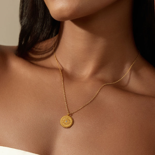 Satya Jewelry True Visionary White Topaz Evil Eye Coin Necklace