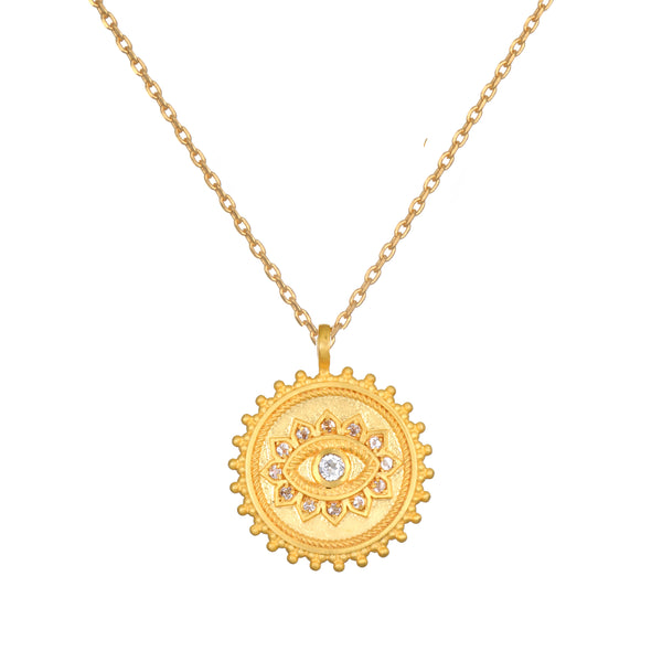 satya jewelry True Visionary White Topaz Evil Eye Coin Necklace