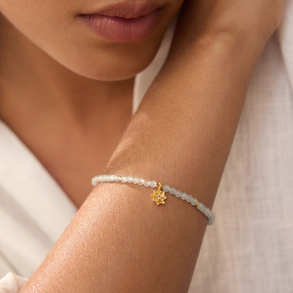 Satya Jewelry White Topaz Lotus April Birthstone Bracelet