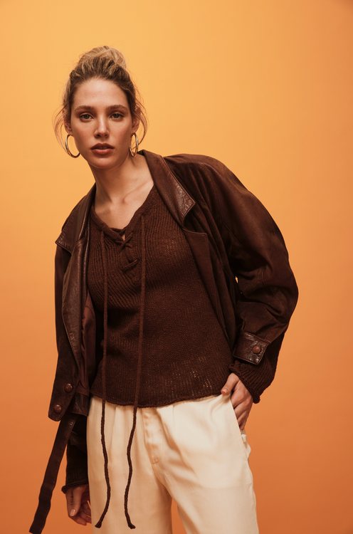 Savannah Morrow AMAL KNIT TOP — COCOA