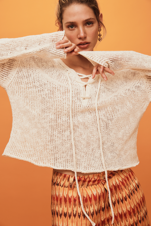 Savannah Morrow AMAL KNIT TOP — IVORY