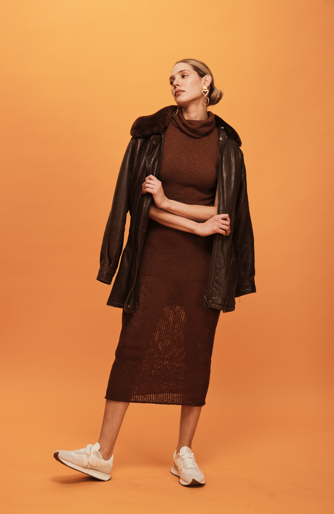 Savannah Morrow DARIA KNIT DRESS — COCOA