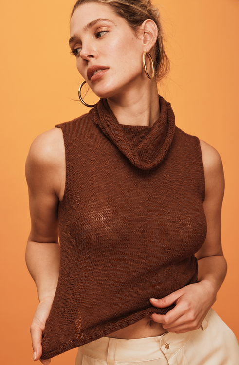 Savannah Morrow VITA KNIT TOP — COCOA