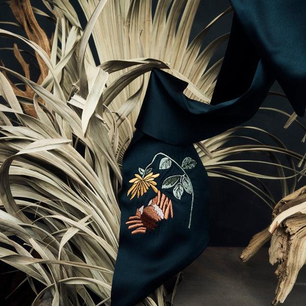 savas The Crab Silk Scarf Indigo