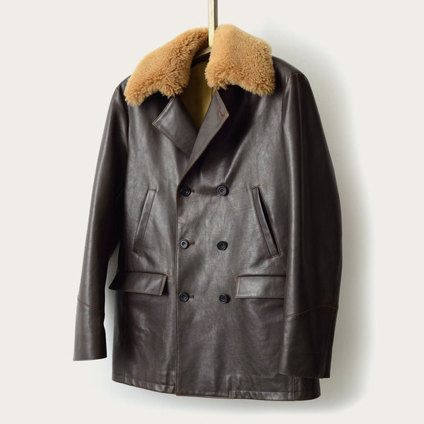 Savas The Condor Peacoat Brown Calf W/ Shearling Collar
