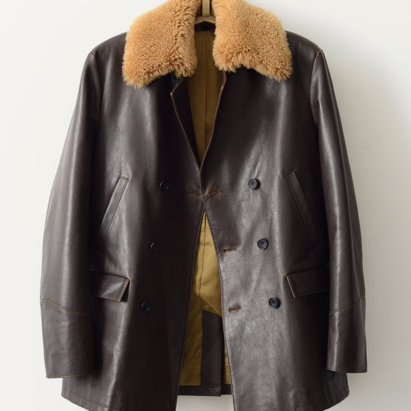 Savas The Condor Peacoat Brown Calf W/ Shearling Collar