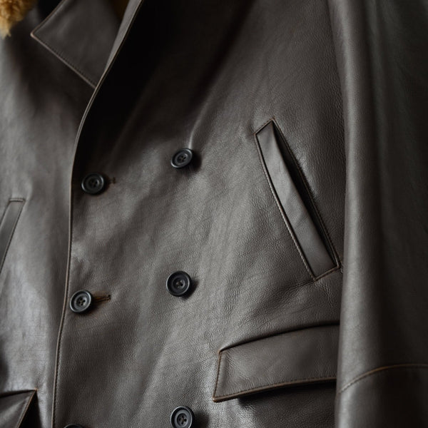 Savas The Condor Peacoat Brown Calf W/ Shearling Collar