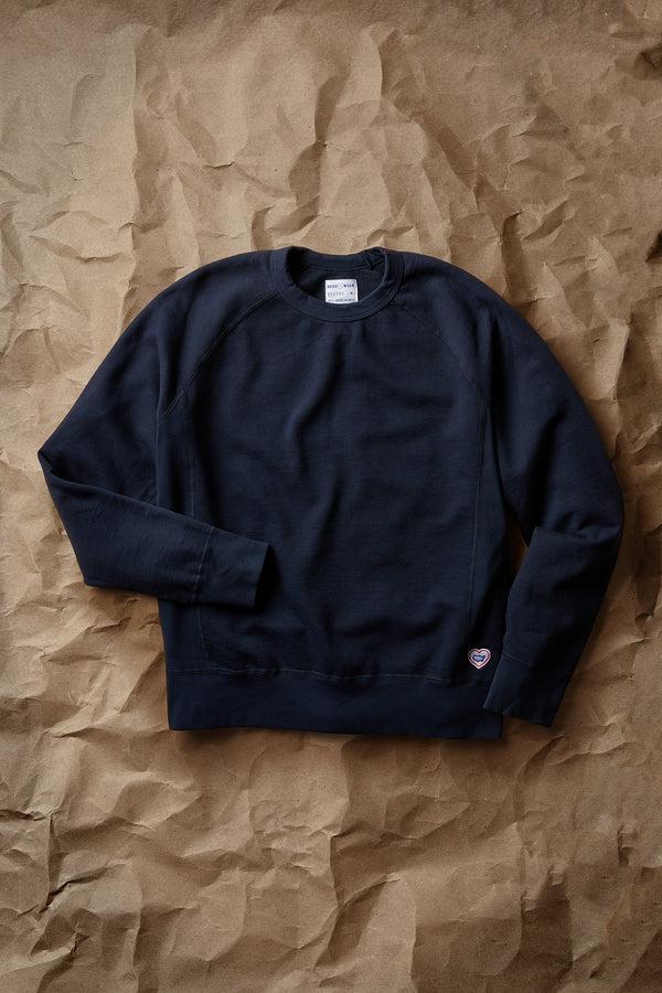 save khaki united American Twill Terry Crew Neck w/ Double Layer Side Panel Navy
