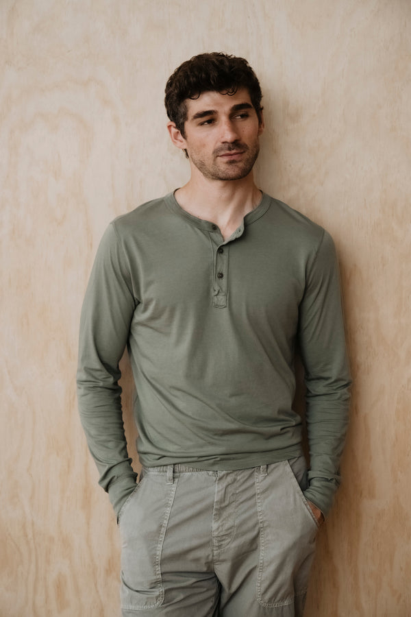 Save Khaki United Long Sleeve Supima Jersey Henley Indigo