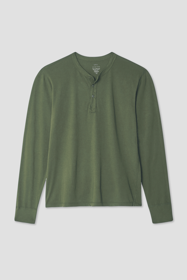 Save Khaki United Long Sleeve Supima Jersey Henley Rye Grass