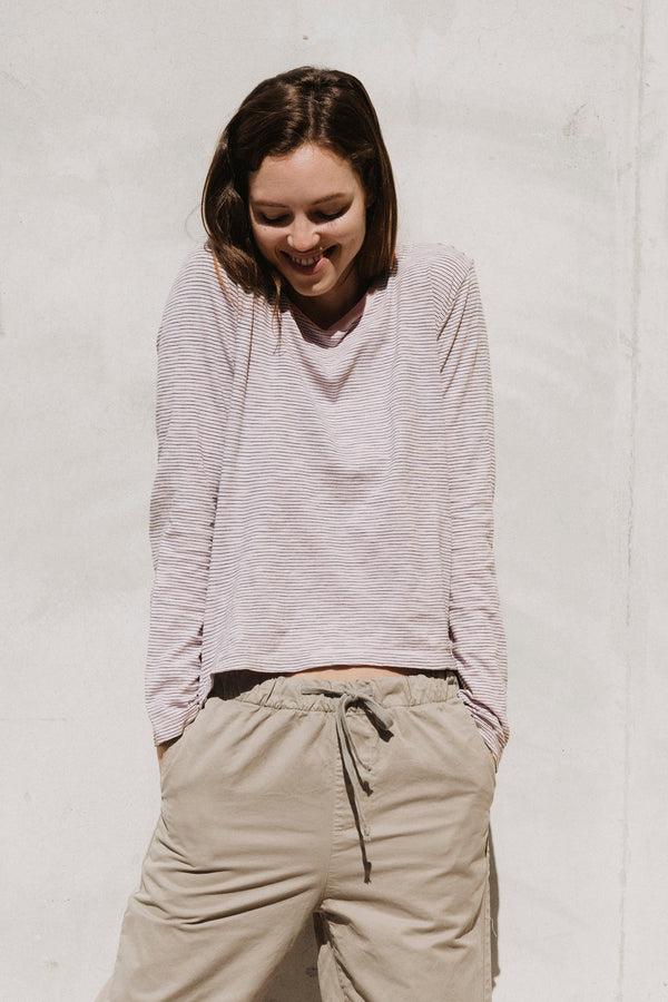 Save Khaki United Long Sleeve Thin Stripe Boy Tee Wave