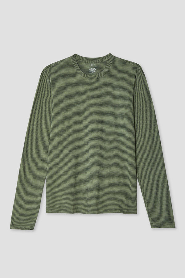 Save Khaki United Long Sleeve Thin Stripe Crew Tee Rye Grass