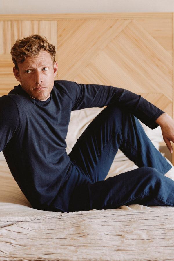 save khaki united LS Lounge Tee Organic Cotton Hemp Navy